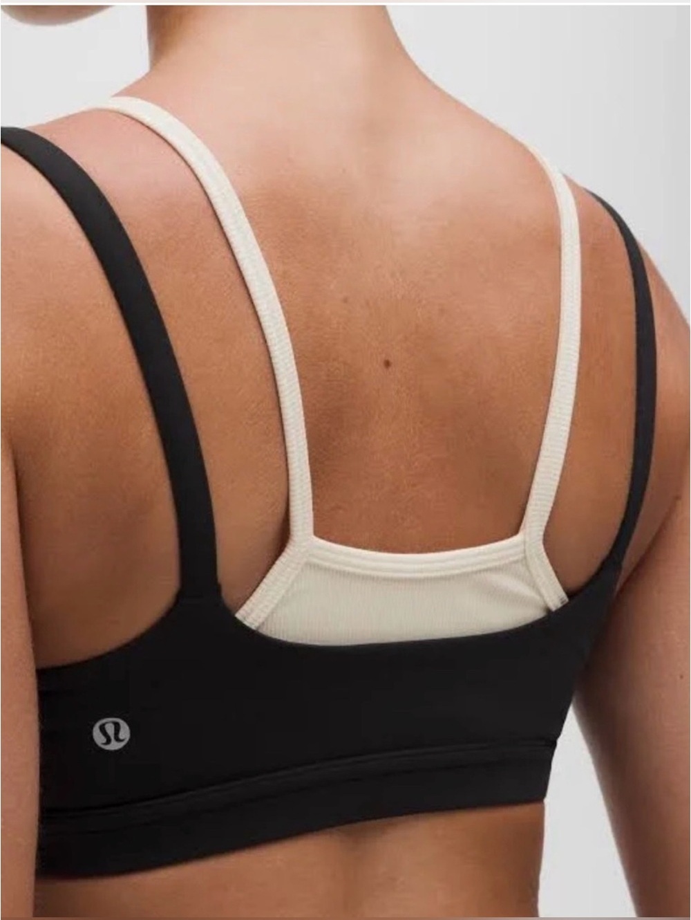 🆕🖤 Lululemon Layered Cami Strap Bra C/D - Black / Light Ivory - Picture 2 of 7